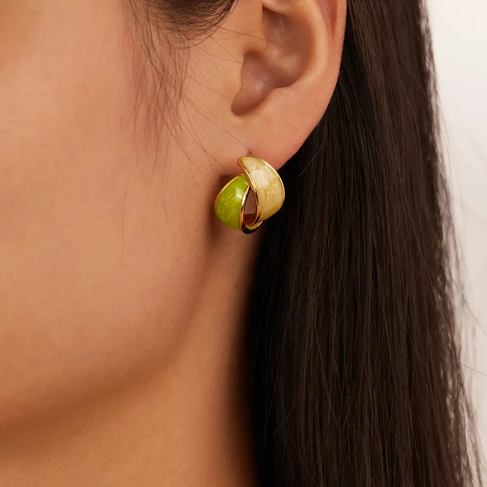 Stainless Steel Gentle Simple Elegant  Contrast Color Oil Drop Earrings-Basjoo Studio