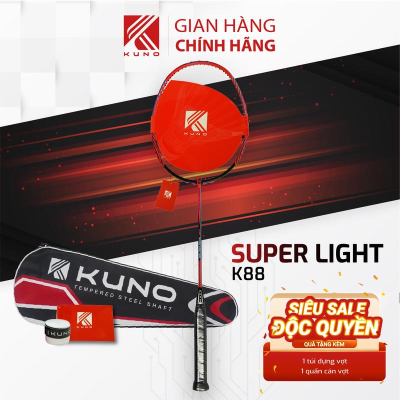 Vợt Cầu Lông KUNO Super Light K88 Full Cacbon Trọng Lượng 6U Thân Dẻo, Công Thủ Toàn Diện, Căng Sẵn 11kg, Tặng 1 Quấn Cán, 1 Bao Vợt, 1 Lần Căng Cước Sport