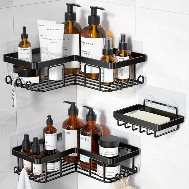 Product Introduction of Bathroom Corner Shelf, 3pcs/set Wall Mounted Corner Storage Rack with Hooks, Bathroom Storage Rack, Bathroom Organizer, Home Organizer 0