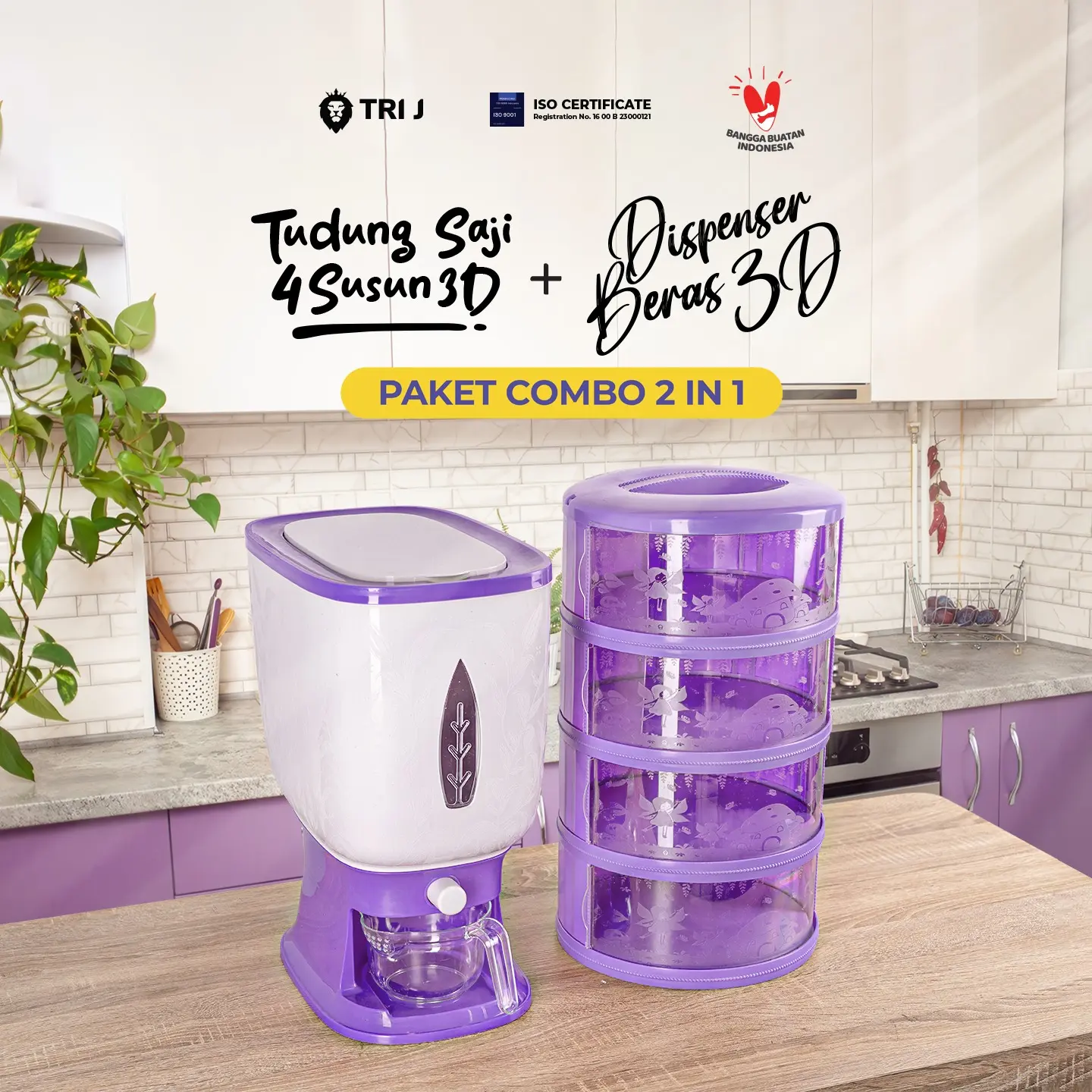 Paket COMBO 2 in 1 Dispenser Beras dan Tudung Saji Japan Peri (Terlaris)