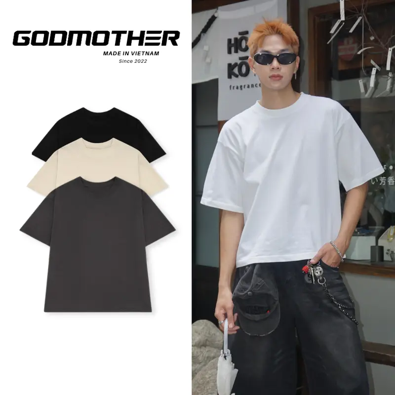 Áo Thun Trơn FORM BOXY Cotton 250gsm GODMOTHER T-Shirt Boxy Nam Nữ Menswear Thoáng Mát Phong Cách Trẻ Trung Năng Động 0
