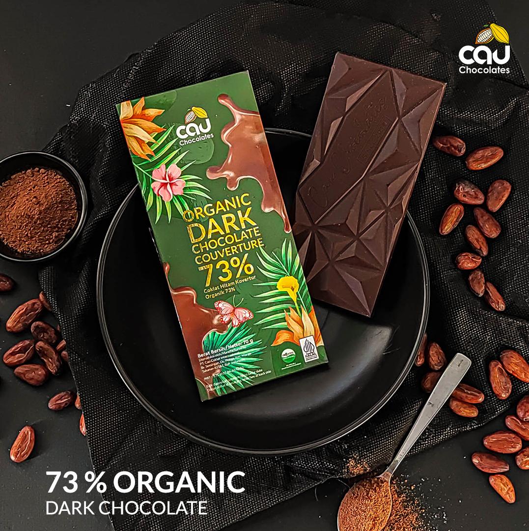CAU - Organic Dark Chocolate Couverture Dairy Free 70g ( Cokelat Coklat Hitam Premium Bebas Susu ) - 61% Sea Salt
