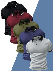 Men's Solid Color Contrast Trim Short Sleeve Polo Shirt, Regular Fit Casual Fashion Buttons Collared Top for Summer, Men's Clothes for Daily Wear, Menswear