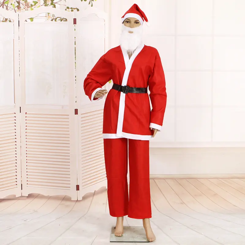 1 Bộ Mũ Giáng Sinh, Áo, Quần, Áo Cardigan Dày, Màu Tương Phản Lễ Hội, Gấu Giả, Quần Áo Ông Già Noel Cho Cosplay 5