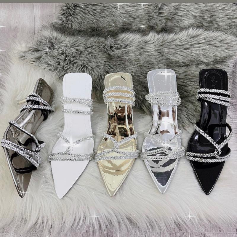 [CÓ HỘP] Sandal cao gót 5-7-9p quai ngang phối 2 dây đá chéo mũi nhọn Nữ DéP