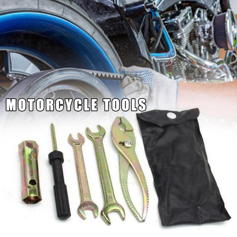 Product Introduction of 5Pcs Motor Tool Kit, Spark, Plug Remover, Wrench, Pliers With Black Storage Pocket Motorcycle N2C9 88