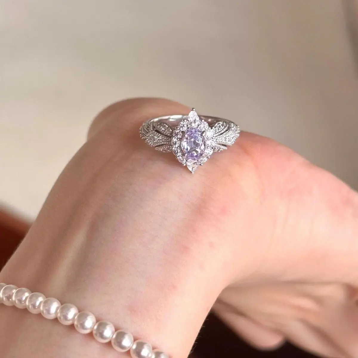 Nhẫn Zircon, Siêu Lấp Lánh, Màu Tím Nhạt, Giá Cả Phải Chăng, Sang Trọng, Cảm Giác Ngầu, Cao Cấp, Thanh Lịch, Kiểu Mở Đầu