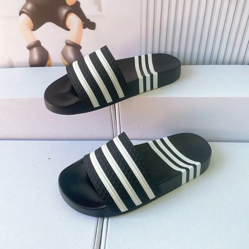 Dép Nam Quai Ngang 3 Sọc đen trắng DéP Slipper Dép Lê Đế Bằng chữ h đẹp depnam chat