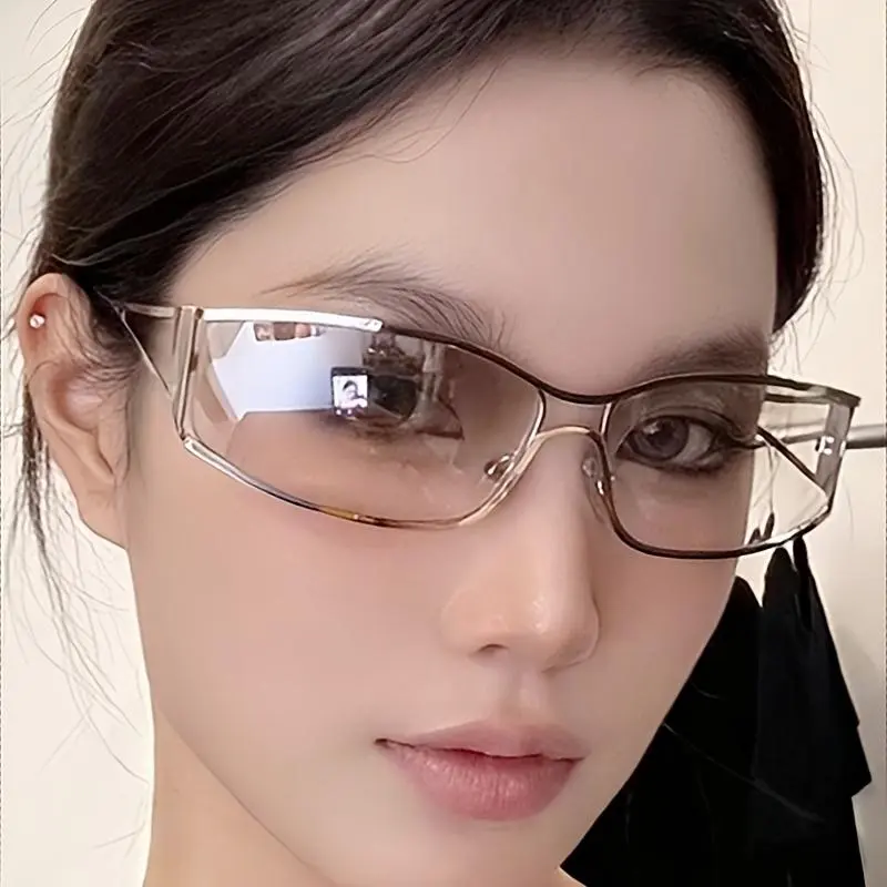 Metal Frame Glasses| Futuristic Y2K Cat-Eye Fashion Glasses for Women & Men - Stylish Hollow Frame, Small Rectangular Lenses, Perfect Activities, Party Wear, Glasses|Y2K Fashion|Lightweight Design, Accessories mother's d 0