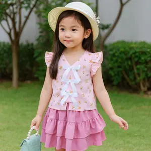 SAFA FASHION - READY STOCK Setelan Anak Perempuan Mouri Model Pita Terlaris / Fashion Oneset Anak Perempuan Atasan Dan Rok Ruffle Korean Style Terbaru