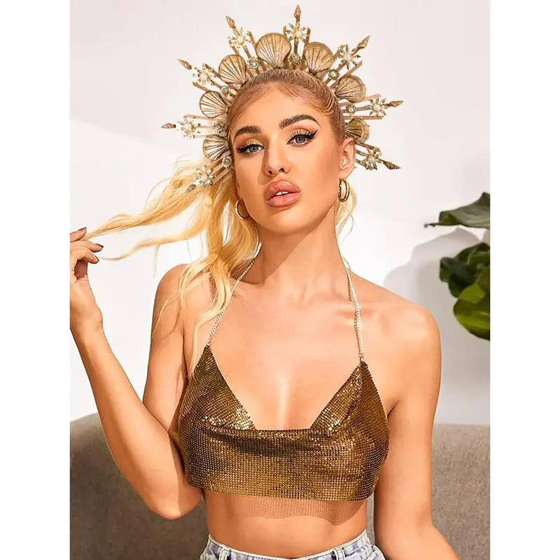 Local shipping-JeVenis Seashell Halo Crown Headpiece Mermaid Headband Seashell Crown Headband Siren Costume Women Halloween Cosplay Renaissance 5