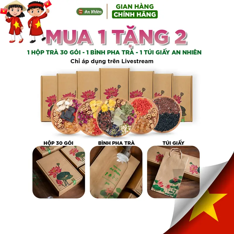 [COMBO MUA 1 TẶNG 2 ] 1 hộp trà lớn + 1 bình pha trà + 1 túi giấy 0
