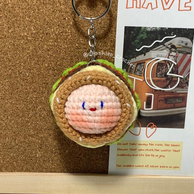 Móc Khoá Len Handmade Mochi Hamburger Mini Móc Chìa Khoá Móc Khóa 3
