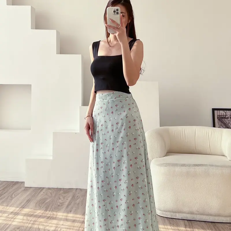 Rok Floral Skirt A Line / Maxi Skirt / Highwaist / Korean Skirt Crinkle Fit 1