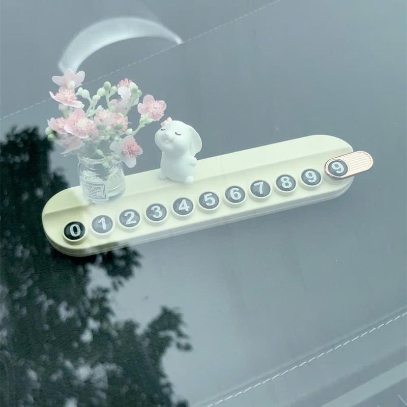 Bảng số điện thoại ô tô, bảng báo số điện thoại thỏ & bình hoa xinh xắn siêu dễ thương decor ô tô 0