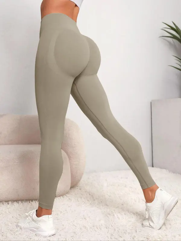 Women's Solid High Waist Sports Leggings, Quick Drying Breathable Seamless Yoga Leggings, High Stretch Seamless Yoga Pants, Ladies Sportswear Clothing for Wear 8