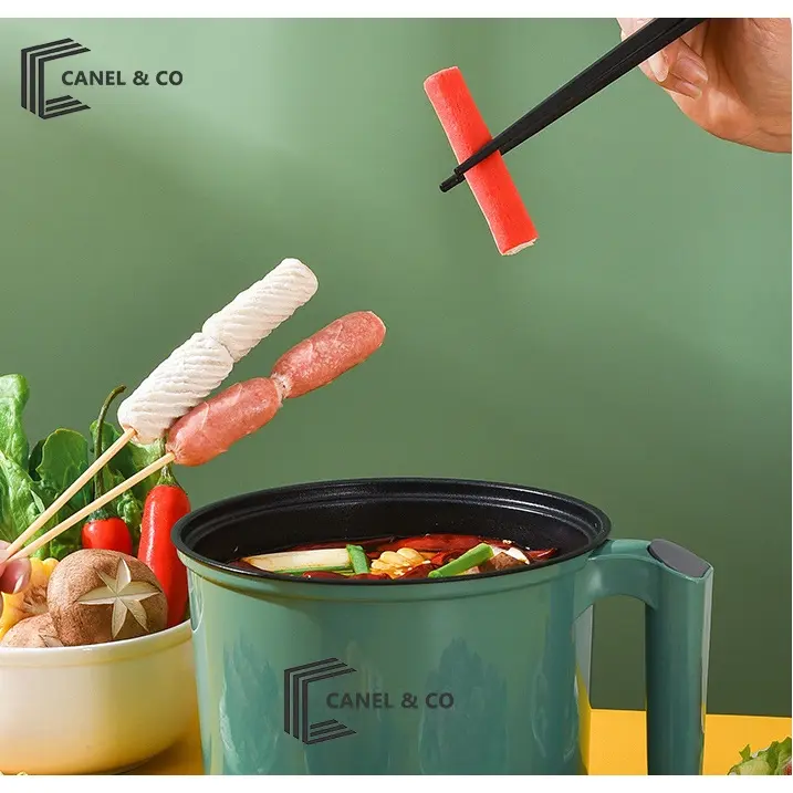 CANEL & CO Goreng Panci Listrik Multifunctional Electric Frying Pan Panci Listrik Lapisan Teflon/Panci Listrik Multifungsi Free Kukusan / Steamer  Lapis Keramik Teflon 8