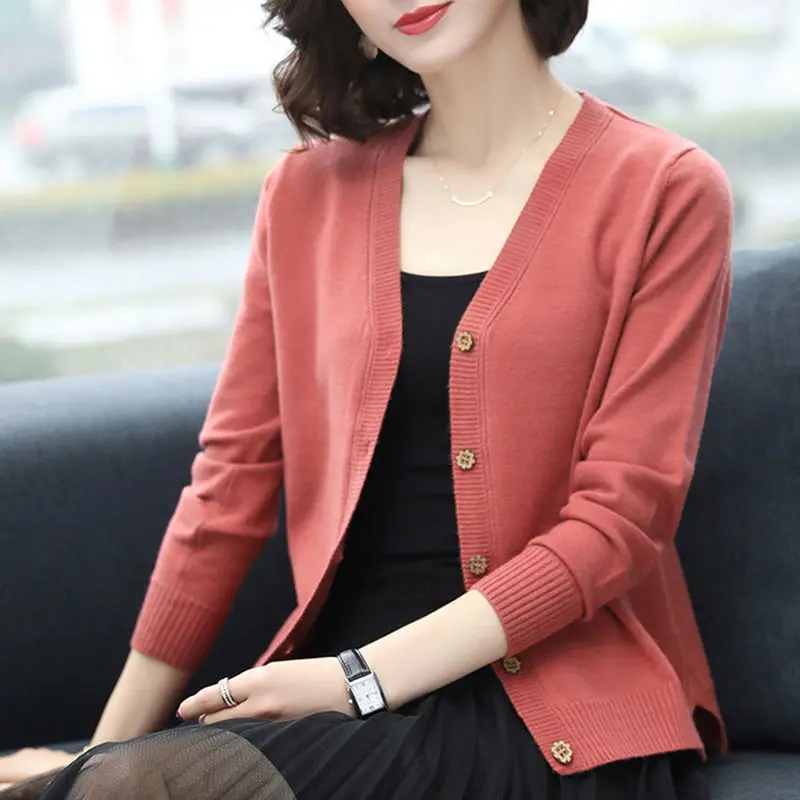 Áo Sơ Mi Hàn Quốc, Dành Cho Nữ, Dáng Rộng Vừa Vặn, Cổ Chữ V, Áo Len Cardigan, Ngắn, Dễ Phối Đồ Áo Khoác Len Dệt Kim, Hàng Mới Về