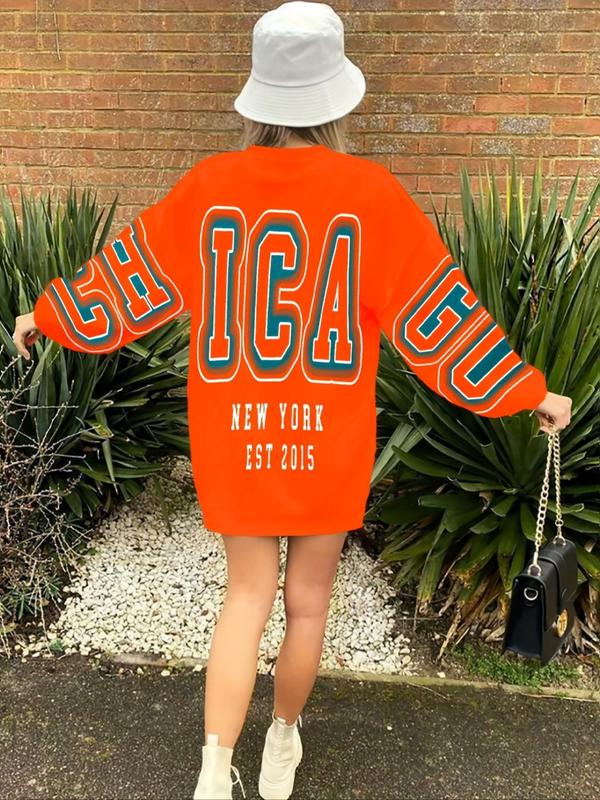 Women's Letter & Figure Print Drop Shoulder Sweatshirt, Fashion Casual Long Sleeve Round Neck Pullover for Daily Wear, Ladies Spring & Fall Clothes, Summer Outfits 2024 7