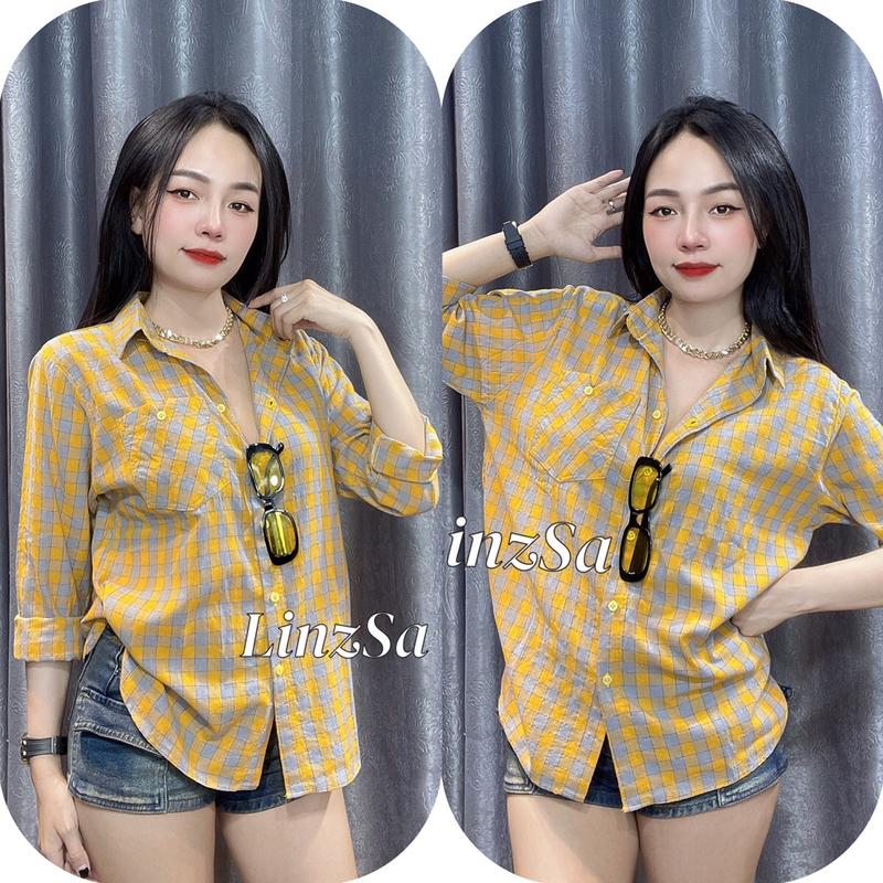 Áo sơmi ca rô mềm tay dài fom rộng 6m - LinzSa 6