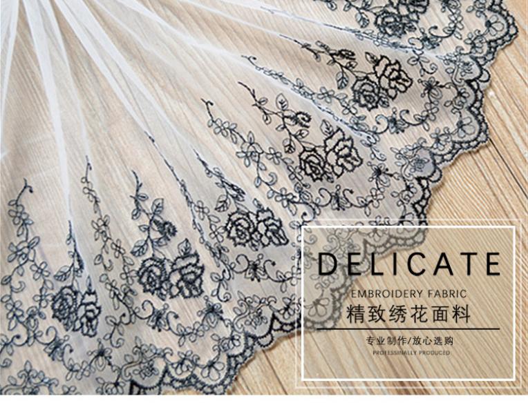 Product Introduction of ลูกไม้ตาข่ายปัก, ลูกไม้สีขาว, แฮนด์เมด, ตกแต่งเสื้อผ้า DIY, กว้าง 32 ซม., เหมาะสำหรับชายเสื้อ, ผ้าม่าน, กระโปรง 2