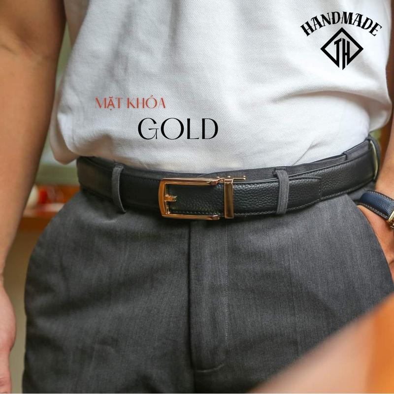 Thắt Lưng Nam GOLD Da Bò Cao Cấp Đen Khóa Tự Động Hợp Kim 3.2cm - Cao Su