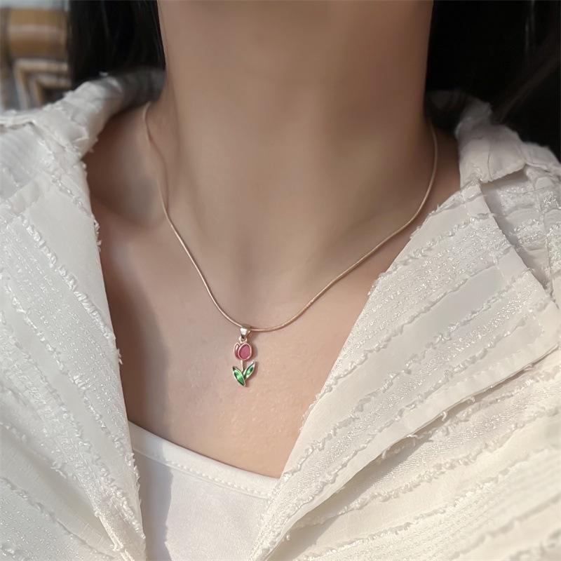 Vòng Cổ Hoa Tulip, Vàng 18K, Dành Cho Phụ Nữ, Thời Trang, Với Mặt Dây Chuyền Zircon, Dây Chuyền Rắn, Phụ Kiện Choker, Đồ Trang Sức 1