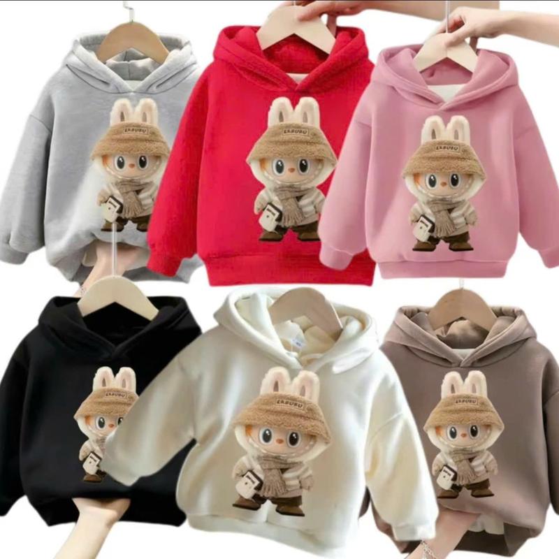 Áo nỉ hoodie dành cho bé trai và bé gái 14-45kg mẫu KHĂN LABUBU. Chất liệu nỉ ấm áp. D51 5
