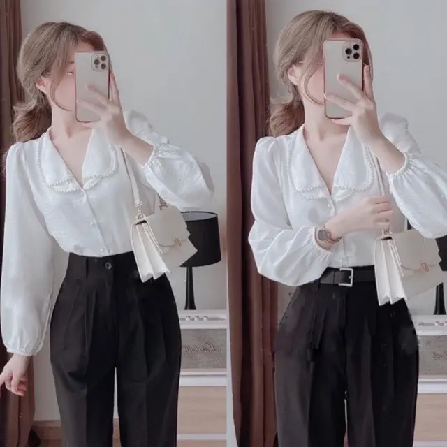 Áo sơ mi lụa tằm chạy dây ngọc _537,