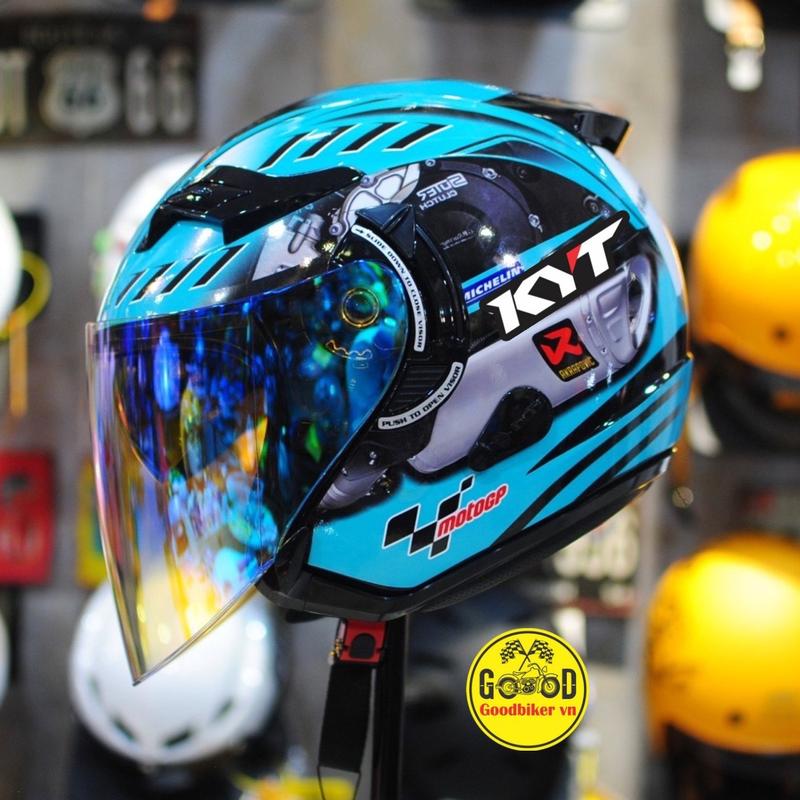 Mũ bảo hiểm 3/4 KLT tem KYT MOTO RACING MÀU XANH NGỌC 2 Kính tiện lợi Helmet