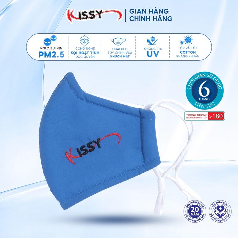 Khẩu Trang 5D Kissy Người Lớn Màu Xanh Sợi Hoạt Tính Chống Bụi Mịn Kháng Khuẩn Chống Tia UV Nhiều Màu
