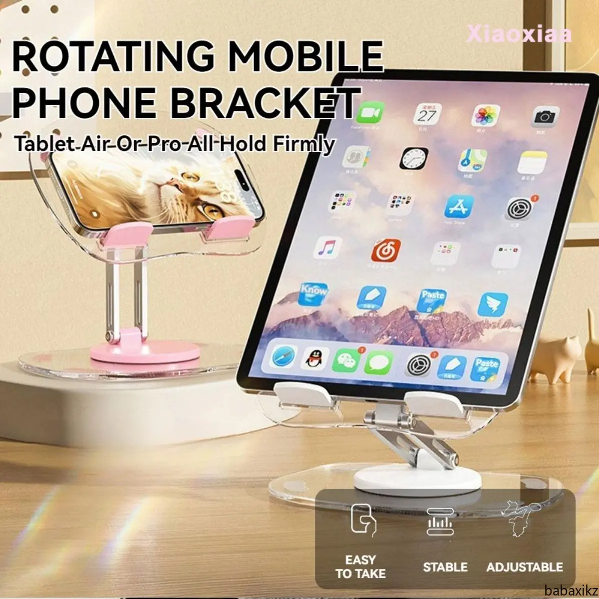 New Transparent Tablet Holder - 360° Rotating, Foldable Aluminum Alloy Lazy Phone Stand, Desktop Holder, Smartphone Support.dsa
