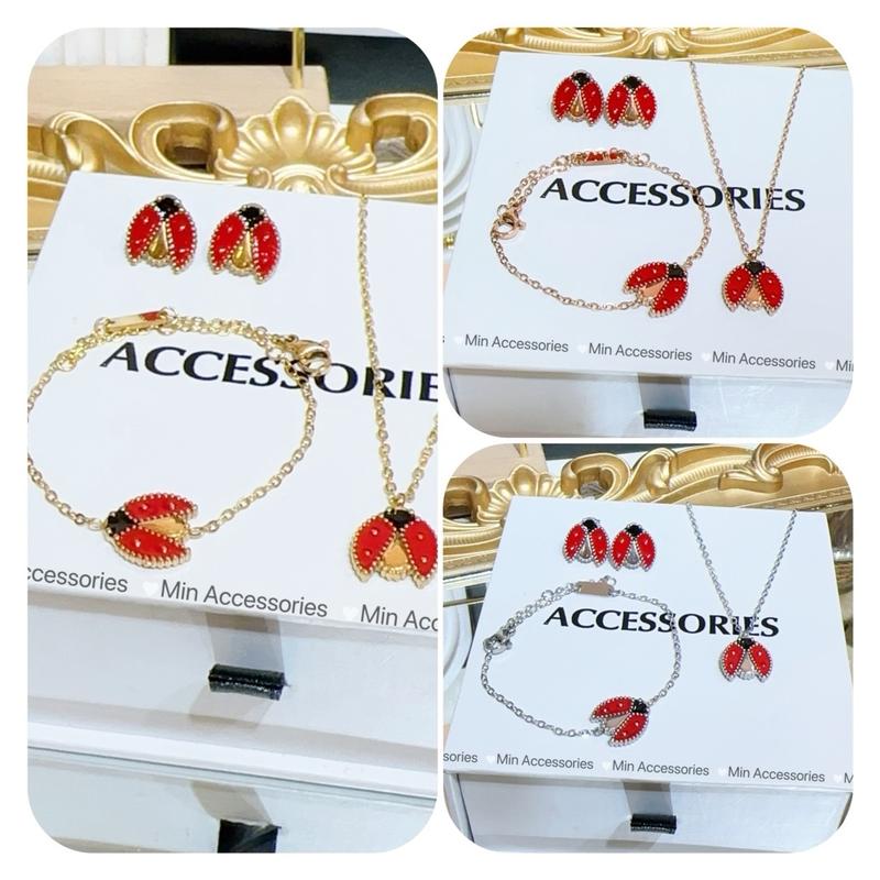Set khuyên tai vòng cổ lắc tay hoạ tiết con bọ chất liệu titan cao cấp k đen k han gỉ by Min Accessories [bản 13mm]