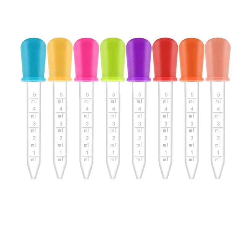 Product Introduction of Random Color Silicone Liquid Dropper, 5 Counts Liquid Transfer Dropper, Anti Choking Eating Medicine Dropper for Indoor & Outdoor, Glass Pipette 6