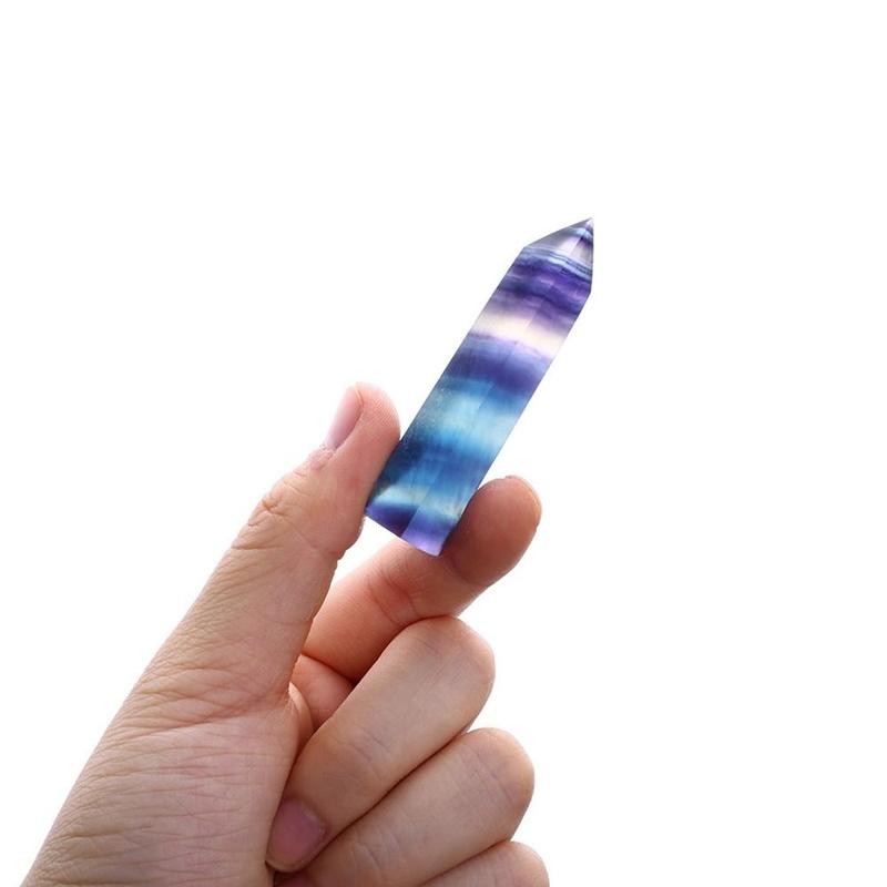 Product Introduction of Creative Energy Natural Colorful Fluorite Hexagonal Column Single-Pointed Hexagonal Single Pointed Geometry Shape Raw Ornaments Crafts 12