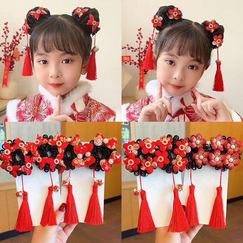 Product Introduction of Tóc Giả Trẻ Em, Phụ Kiện Tóc Scrunchies Bóng Tua Rua, cài tóc Cô Gái Năm, Phong Cách Cổ Trang Mới, C4J1 18