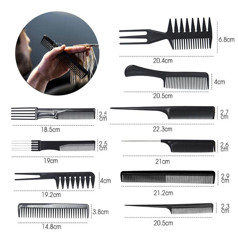 10Pcs Hair Styling Black Comb Set Professional Salon Anti-Static Barbers Combs 1