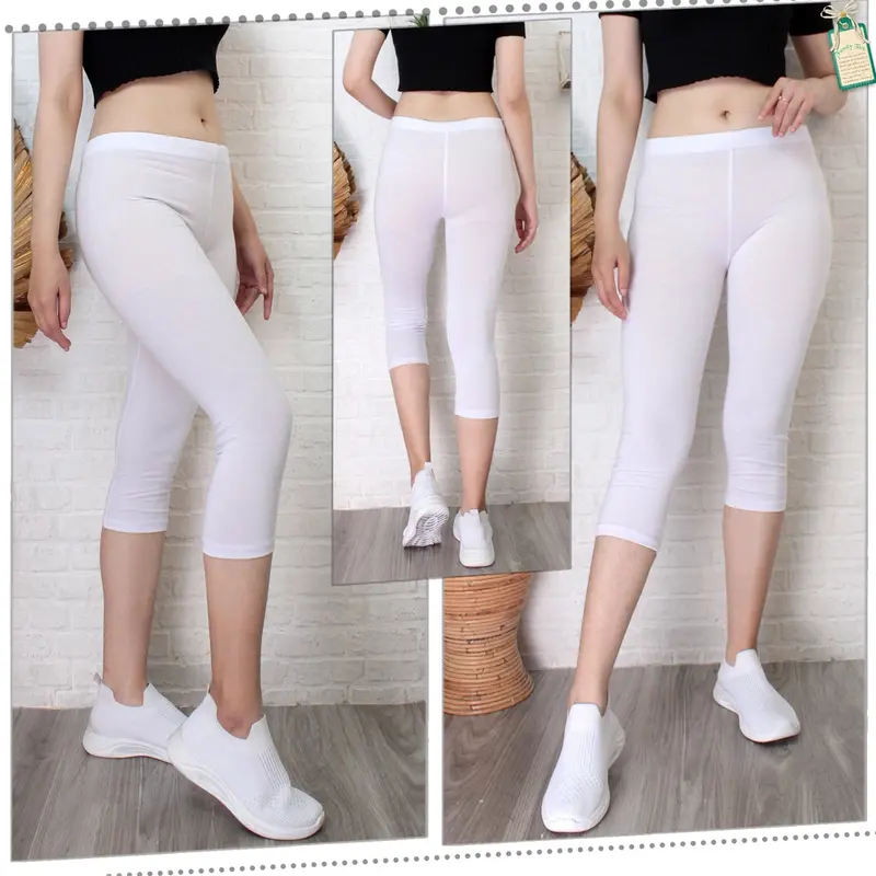LEGGING WANITA 3/4 BAHAN KAOS TEBAL Fit Lembut Celana Legging Polos nyaman Lembut Stretch Rayon Standar Legging  Pendek  Dewasa Hitam Dalaman Non Motif 5