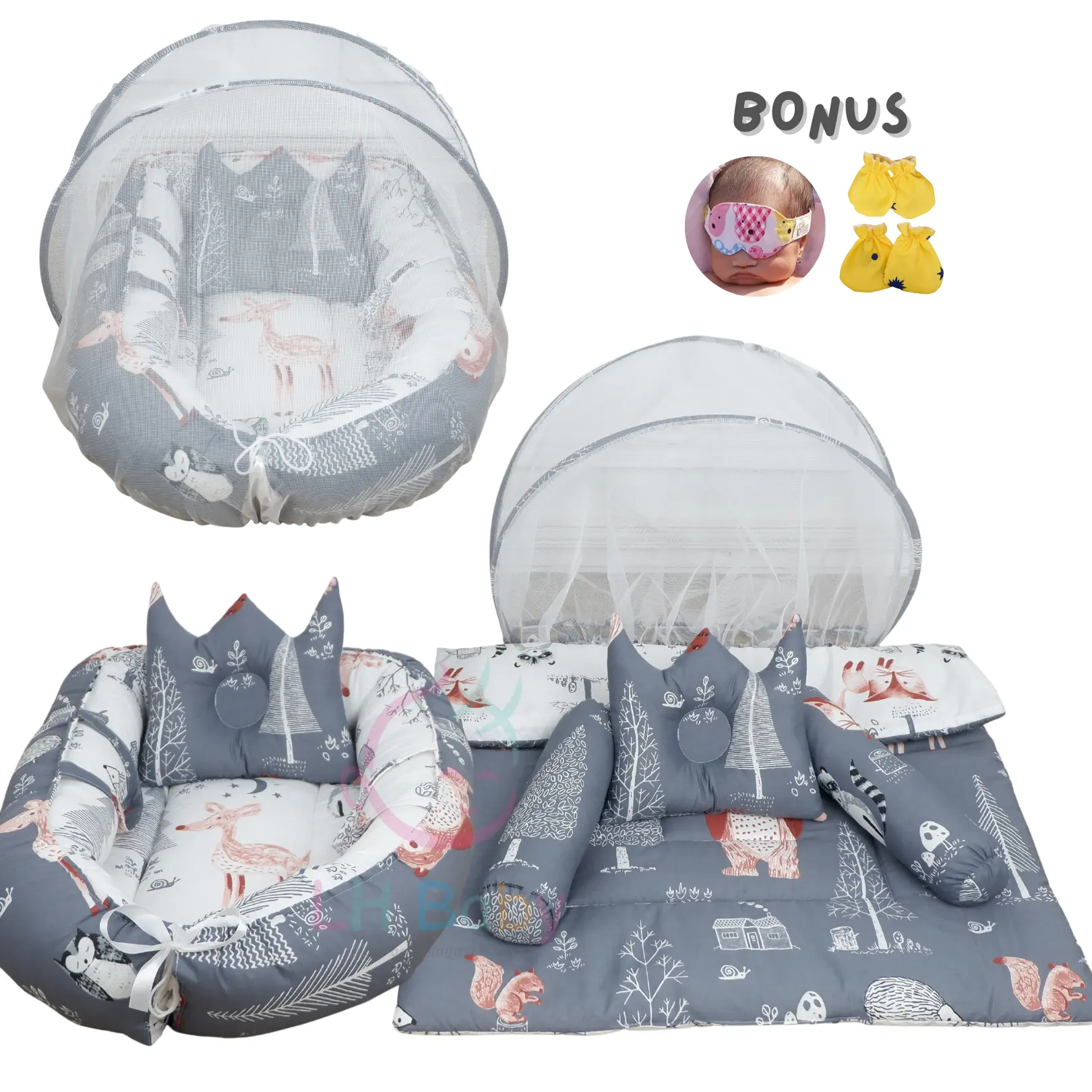 perlengkapan kasur Bayi  tidur  katun Paket Kasur Baby Nest Kelambu Plus Bedcover Lengkap Bantal  crown Guling Karakter Murah Newborn