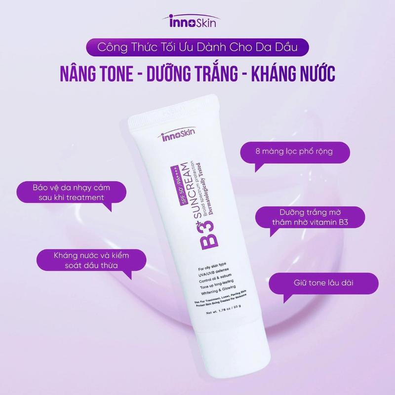 [Nhập Khẩu + mua 2 tặng 1 túi] Kem chống nắng cho da dầu InnoSkin B3 Sun Cream SPF50+ PA++++ màu tím Skincare Sunscreen Nữ Làm Đẹp Da