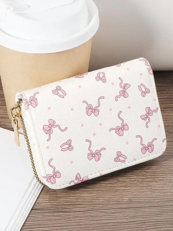 Women's Cute Cartoon Bow Pattern Card Holder, Casual Multi Card Holder with Double Zipper, Simple Casual Multi Card Holder for Outdoor Activities, Travel, and School 8