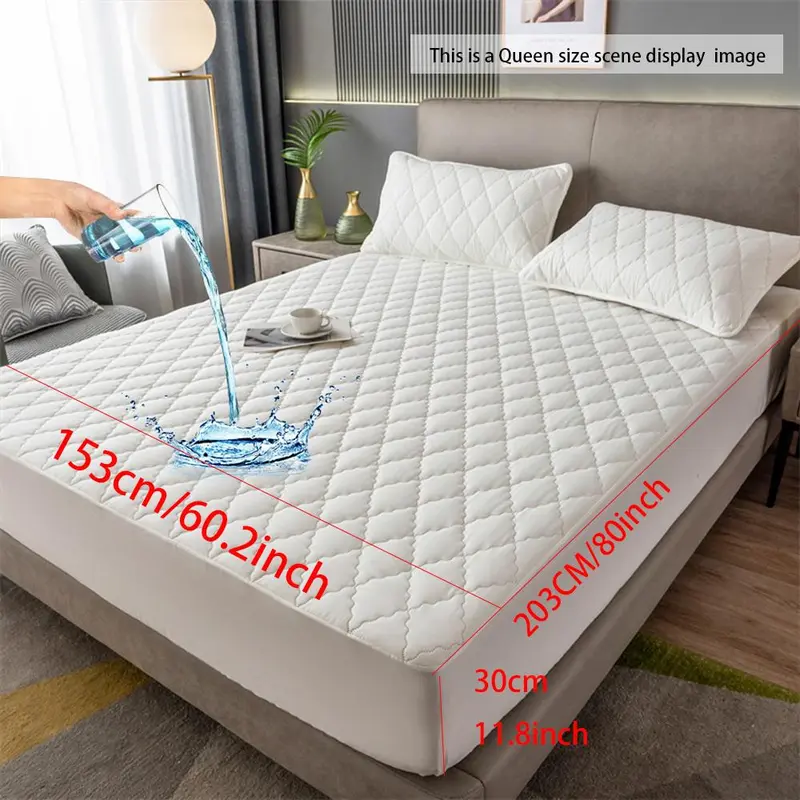 Solid Color Waterproof Fitted Sheet, 1 Count Soft Simple Bedding Quilted Mattress Cover, Bedding Supplies for Home Bedroom, Guest Room, Apartment, School 4