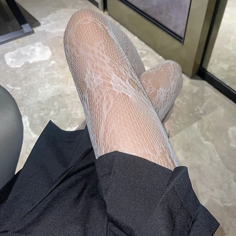 Tất Cơ Sở Lưới Cá, Phong Cách Gợi Cảm, Tất Trắng, Với Thiết Kế Chữ Và Ren, Thích Hợp Cho Mùa Hè, Mỏng Và Rỗng, Lưới, Quần Tất Nữ Voi 5
