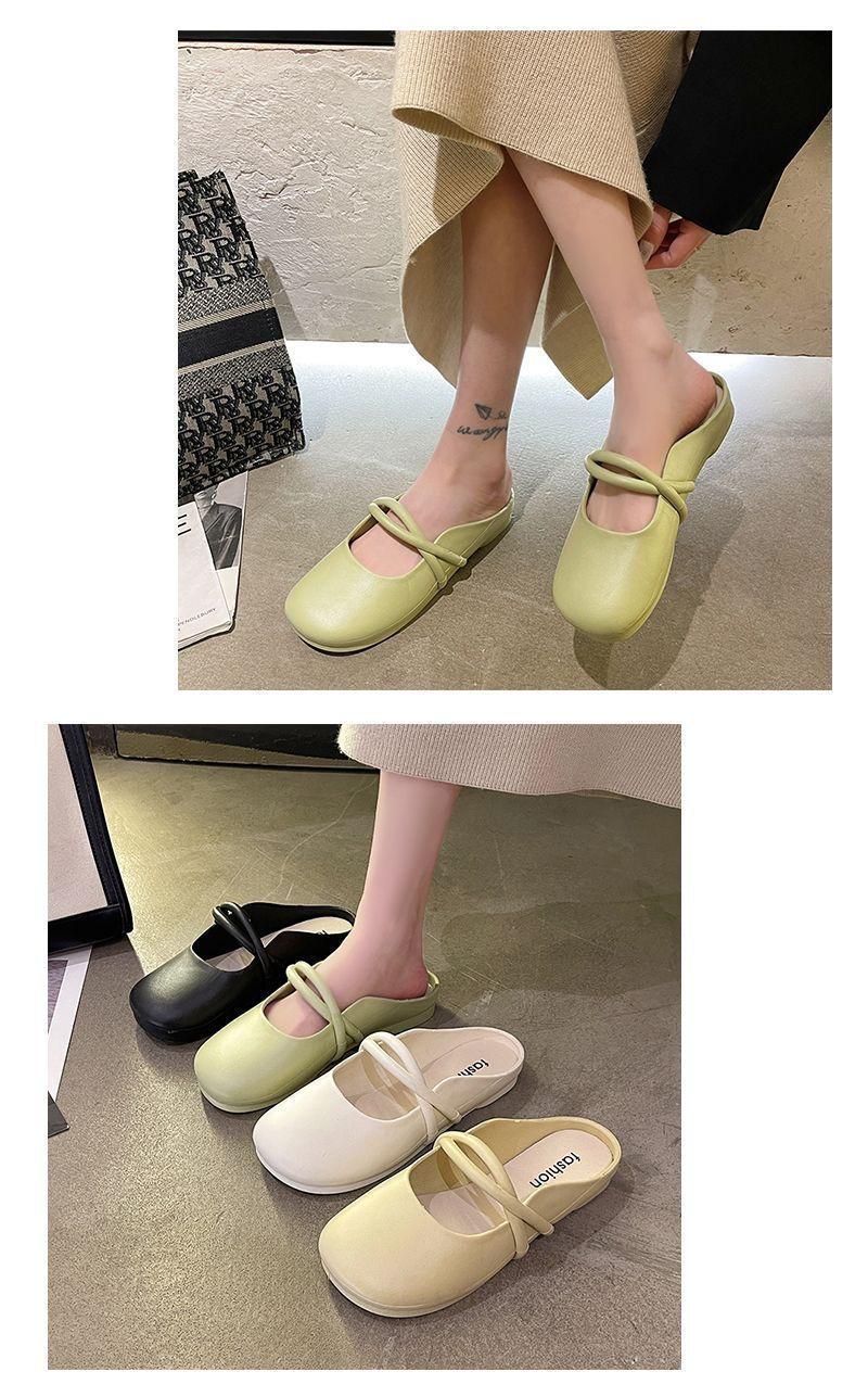 Product Introduction of Women Mules Summer Elegant Square Closed Toe Flat Slippers Female Shoes Casual Leather Black White Slides Plus Size 36-41 Footwear Girl 10