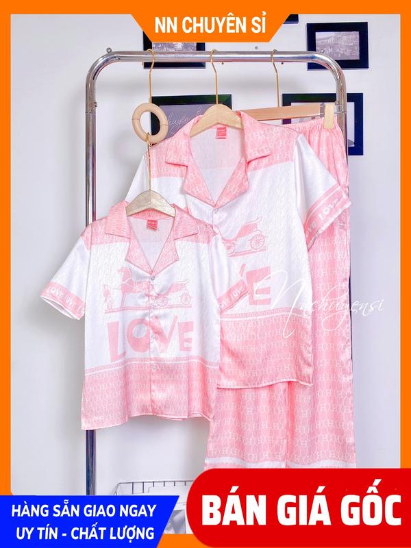 Đồ bộ lụa xước cho bé size đến 75kg Bộ pijama mẹ và bé chất lụa xước ánh kim mềm mát in gấu hoạt hình dễ thương DBLXTD