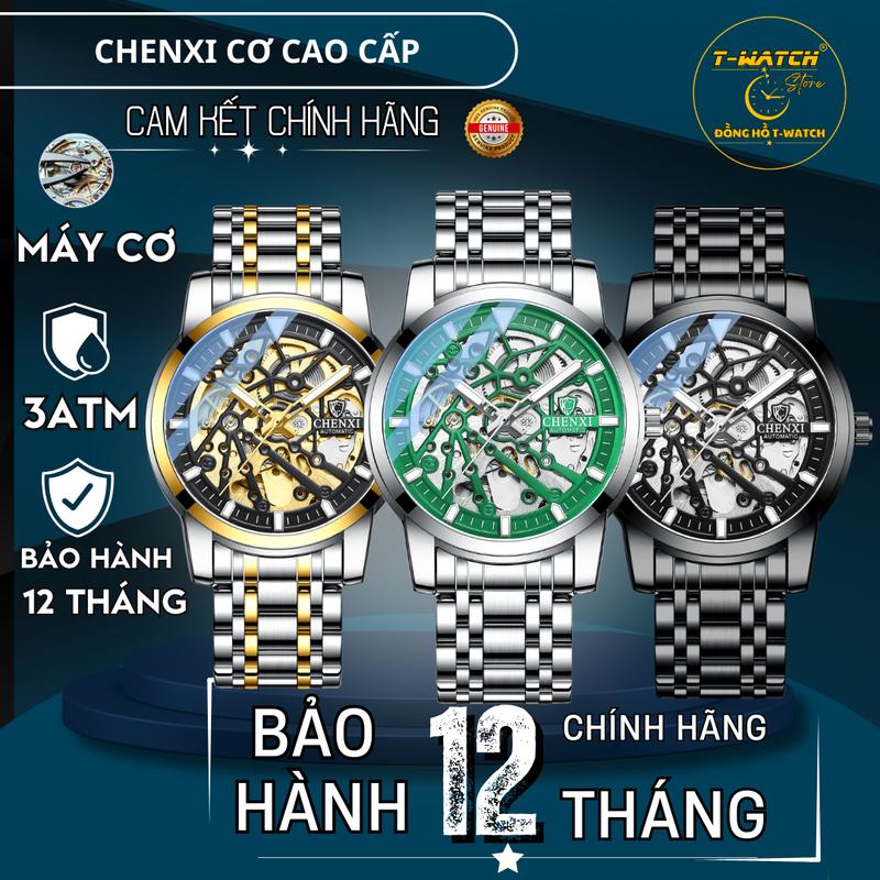 Đồng hồ cơ CHENXI Skeleton Dây Thép Automatic chống nước, thời trang Nam Đeo Tay Watch Nam Chính Hãng