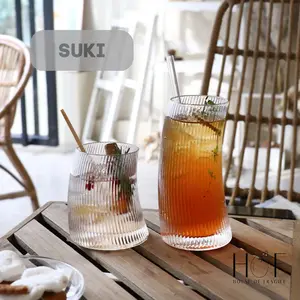 HOF SUKI Gelas Kaca Korea Aesthetic 330 ml & 510 ml Desain Elegan Tahan Panas Dingin Cocok untuk Kopi Jus Minuman Soft Drink