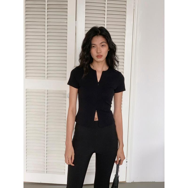 Áo Croptop Ôm Body Khóa Kéo - Summer Spring Tea - Áo Thun Body Nữ Tay Ngắn Chất Liệu Cotton Co Giãn - Thâm Hút Mô Hôi 4
