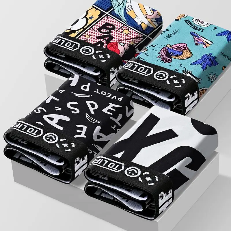 Sholadia PAKET 4PCS Celana Dalam Pria Boxer Motif Street Pop Art Bahan Poliester Spandeks CDP3212 Nyaman untuk Keseharian Size L-4XL