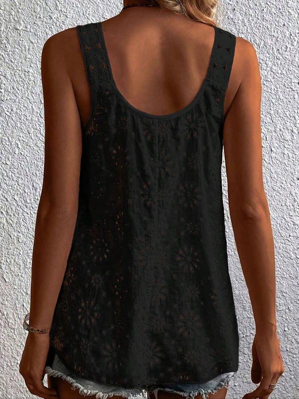 【Plus Size】 Solid Hollow Out Tank Top, Casual Sleeveless Knitwear for Summer, Women's Plus Clothing for Daily Wear, Womenswear 5